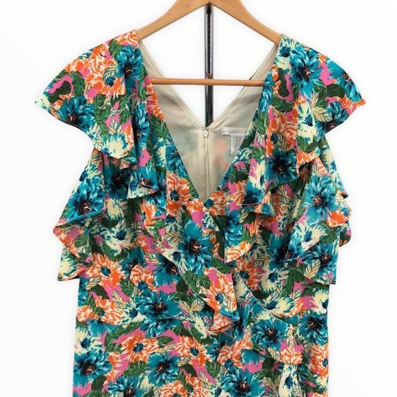 London Times Cold Shoulder Ruffle Floral Dress - Picture 3 of 13